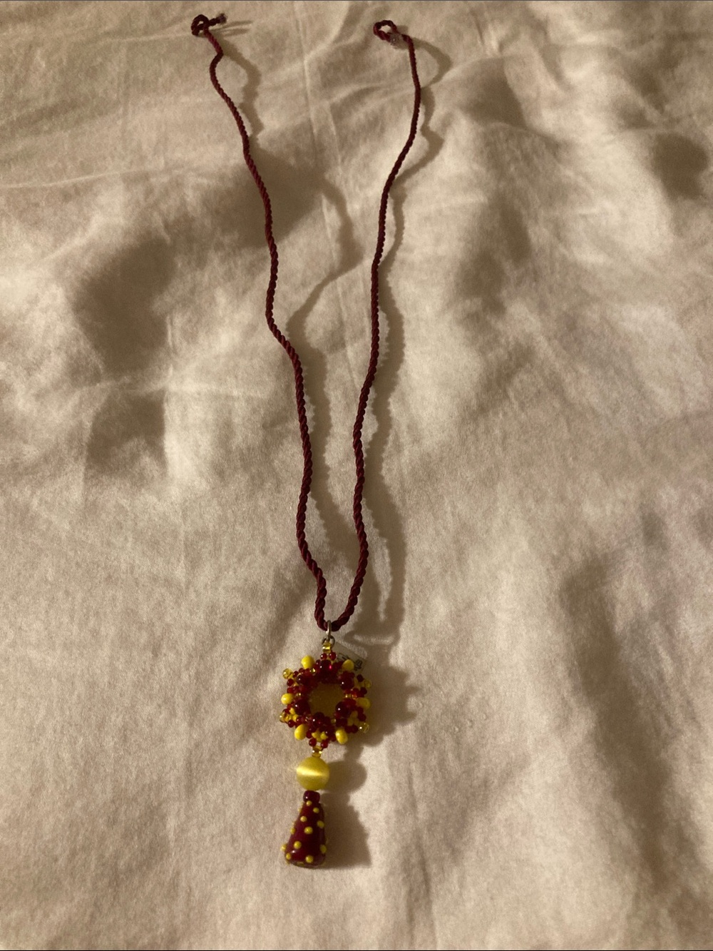 Sara Blaine Red and Yellow Beaded Pendant Necklace